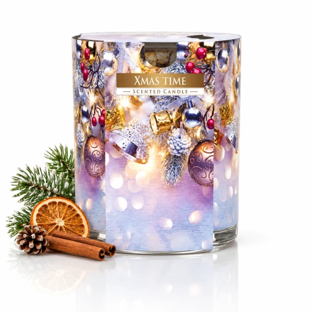Świeca zapachowa XMAS TIME – świąteczna świeca w szkle z kolorową etykietą