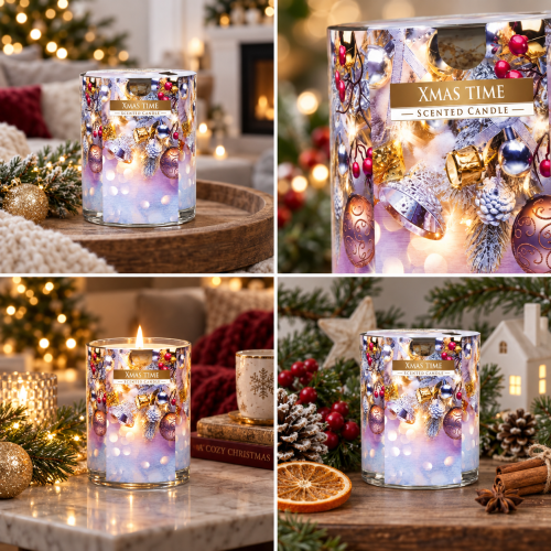 Świeca XMAS TIME – kolaż świątecznych aranżacji i dekoracji