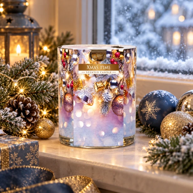 Świeca XMAS TIME w szkle – bożonarodzeniowa aranżacja przy oknie