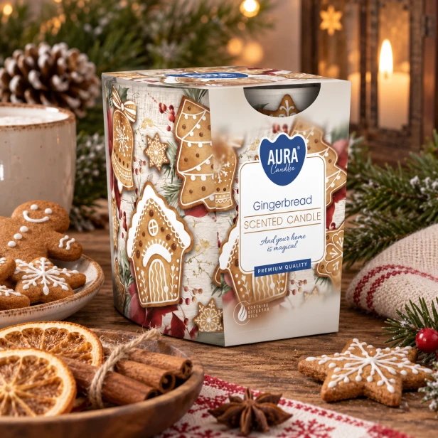 Świeca Gingerbread w szkle – świąteczna dekoracja z piernikami