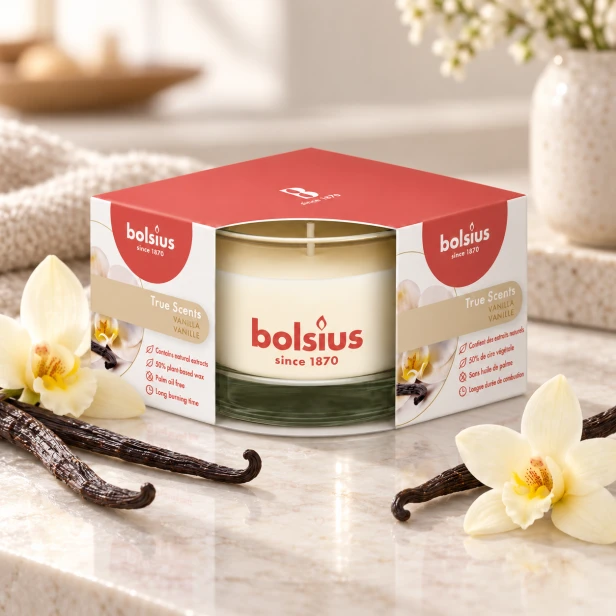 Świeca waniliowa Bolsius w szkle – elegancki prezent zapachowy