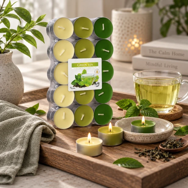 Podgrzewacze zapachowe Green Tea – opakowanie 30 sztuk i świeczki tealight