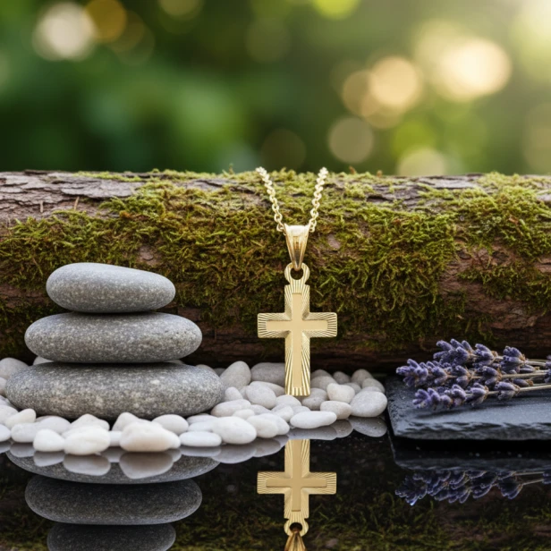 Krzyżyk diamentowany złocony 925 – połyskująca zawieszka religijna