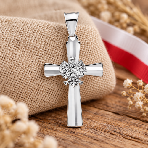Krzyżyk patriotyczny srebro 925 – Orzeł Polski na srebrnym krzyżu