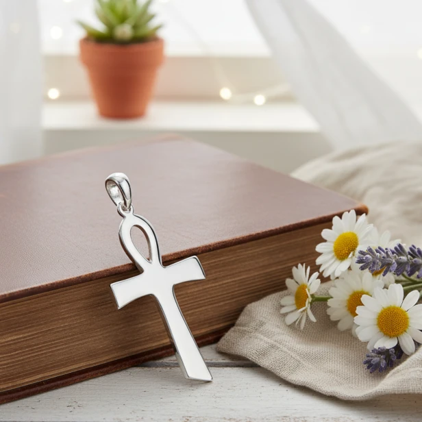 Srebrna zawieszka Ankh 925 – egipski krzyż życia w aranżacji