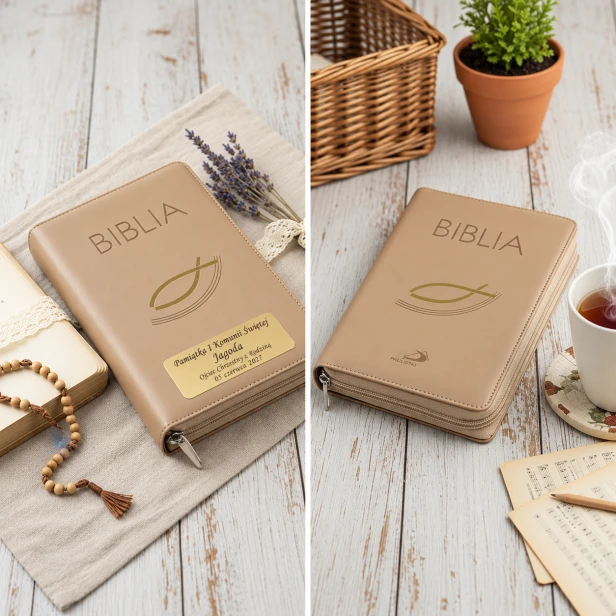 Biblia personalizowana Flexy – aranżacja z grawerowaną tabliczką