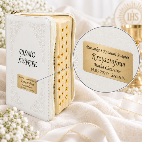 Biblia oazowa z paginatorami – biała oprawa i grawer na Komunię