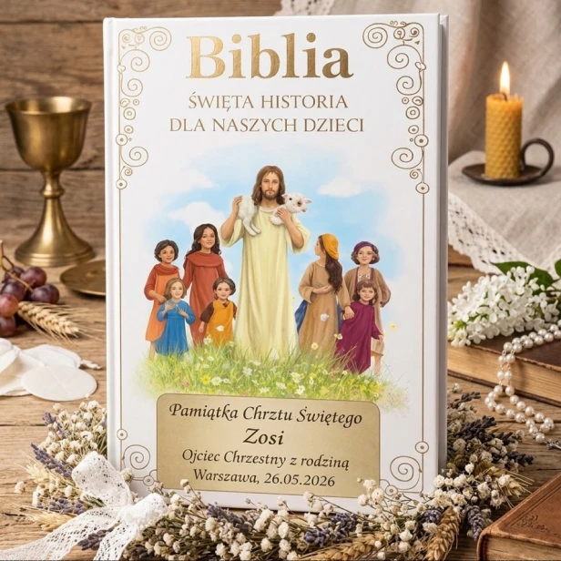 Biblia Święta historia dla naszych dzieci – aranżacja komunijna