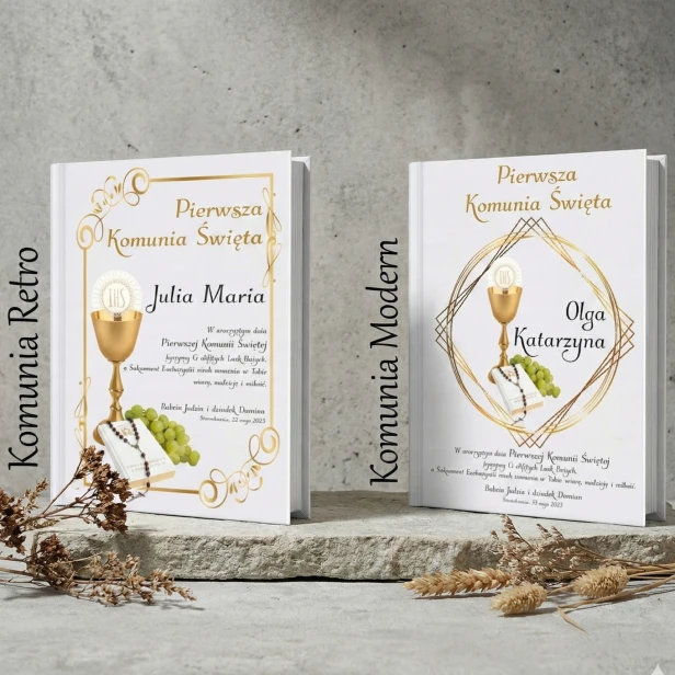 projekt RETRO i MODERN - Biblia IHS z personalizowanym nadrukiem UV – Pamiątka I Komunii Świętej