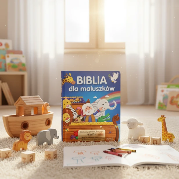Biblia dla maluszków z dedykacją – aranżacja prezentowa