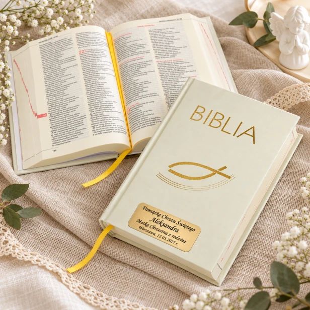 Biblia ecru Stary i Nowy Testament – wnętrze i personalizacja