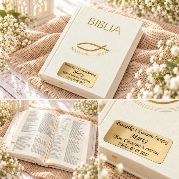 Pismo Święte ST i NT ecru – wnętrze Biblii i personalizacja