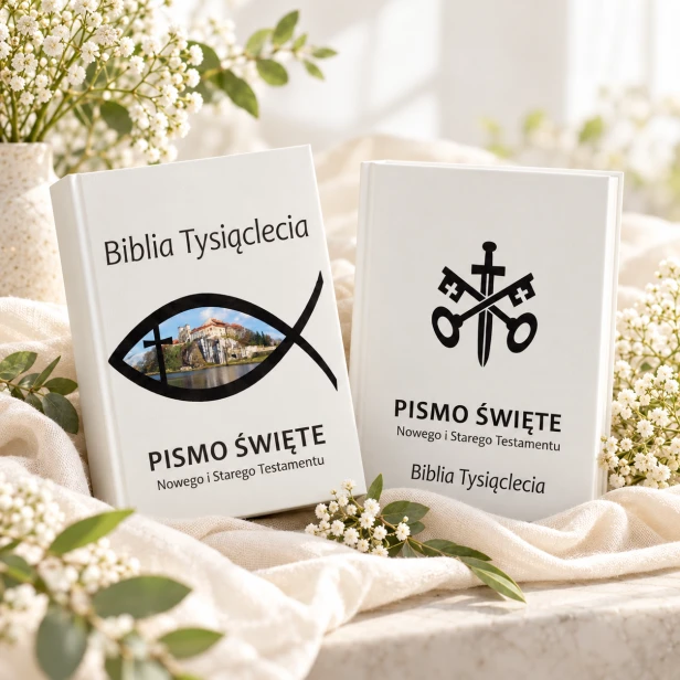 Biblia Tysiąclecia – Znak Wiary i Klucze Piotrowe, dwa wzory nadruku