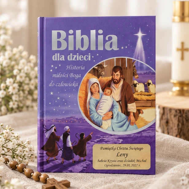 Biblia dla dzieci na chrzest i komunię – okładka z dedykacją