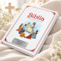 Biblia dla dzieci na Chrzest Święty – personalizowana książka religijna wśród kwiatów
