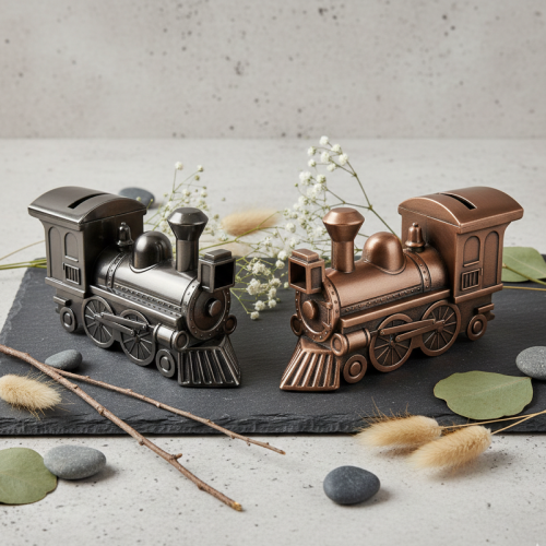Skarbonka LOKOMOTYWA posrebrzana z grawerem | Linia BABY SILVER™