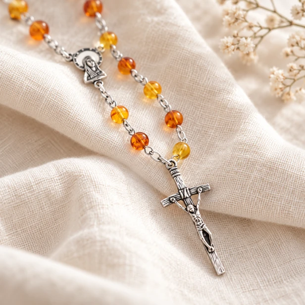 Różaniec naszyjnik Matka Boża Niepokalana – medalik maryjny i krzyżyk