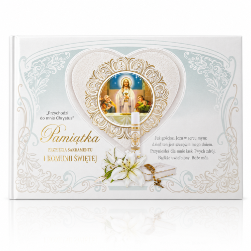 Pamiątka Pierwszej Komunii Świętej miętowa – książeczka z Jezusem Eucharystycznym