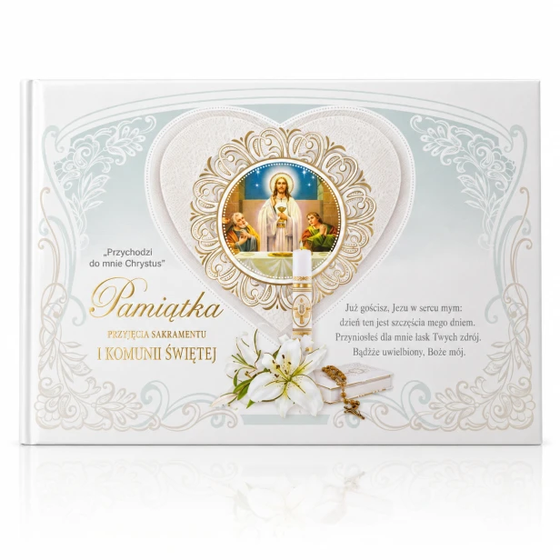 Pamiątka Pierwszej Komunii Świętej miętowa – książeczka z Jezusem Eucharystycznym