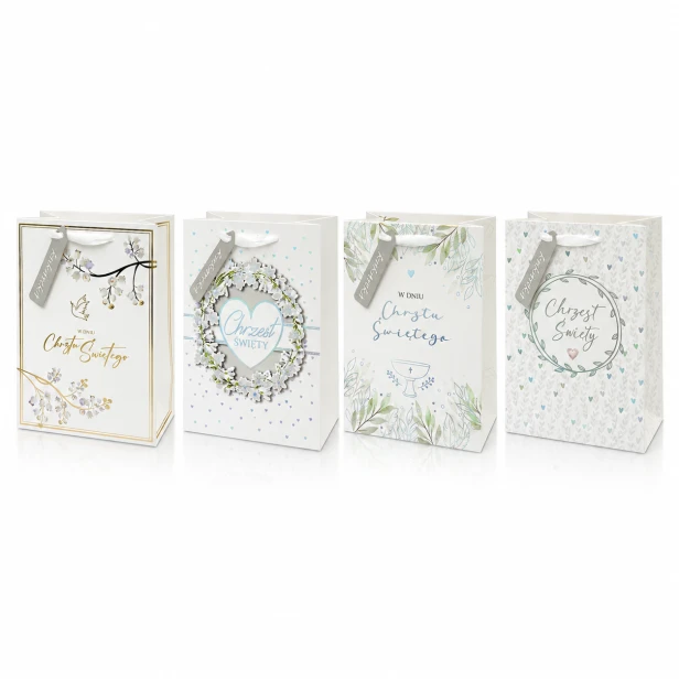 Mała torebka prezentowa na Chrzest Święty – anielska biel 17 × 12 cm