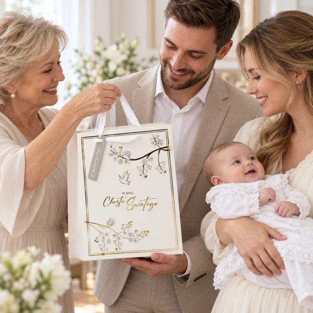 Torebka prezentowa na chrzest – eleganckie opakowanie upominku dla dziecka