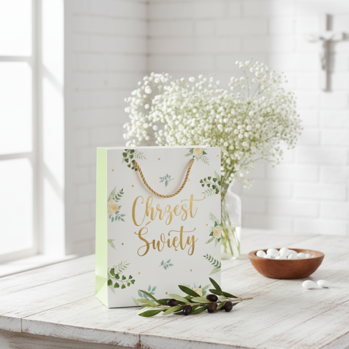 Torebka prezentowa A4 – Chrzest Święty EUKALIPTUS (22 × 31 cm)