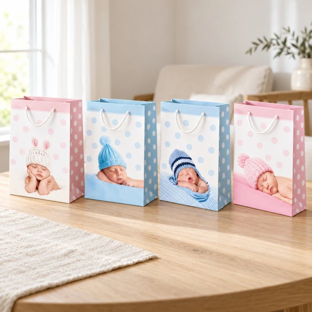 Torebki prezentowe Sweet Baby – różowe i niebieskie opakowania dla niemowląt
