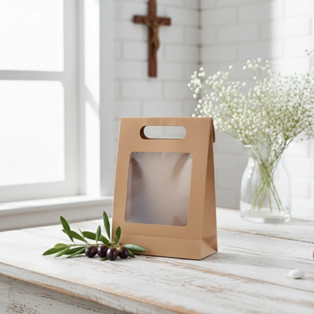 Torebka kraft z okienkiem 21 × 16 cm – naturalne opakowanie prezentowe