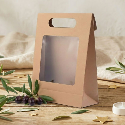 Ekologiczna torebka prezentowa z okienkiem – naturalny papier kraft