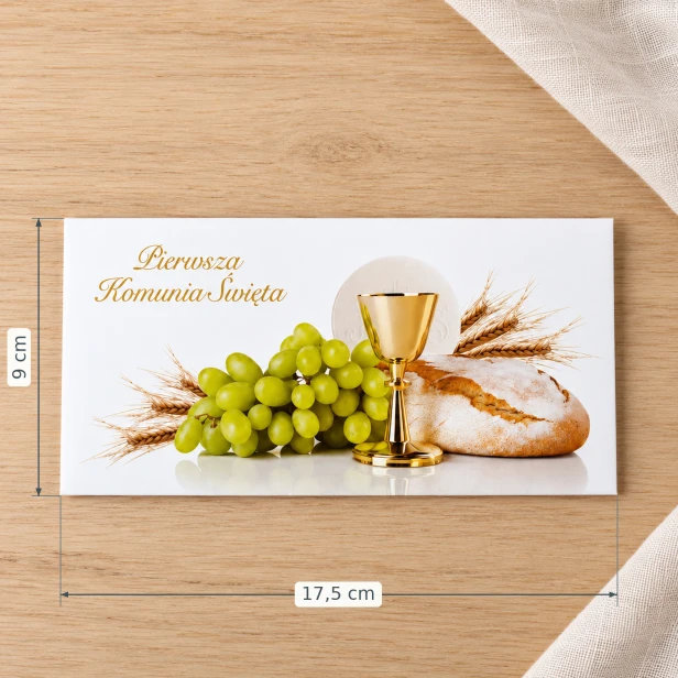 Koperta na pieniądze na Pierwszą Komunię Świętą – wymiary 17,5 × 9 cm