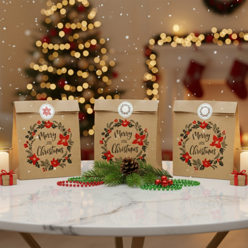 Torebki prezentowe A4 EKO – Merry Christmas Wianek KRAFT (3 szt.)