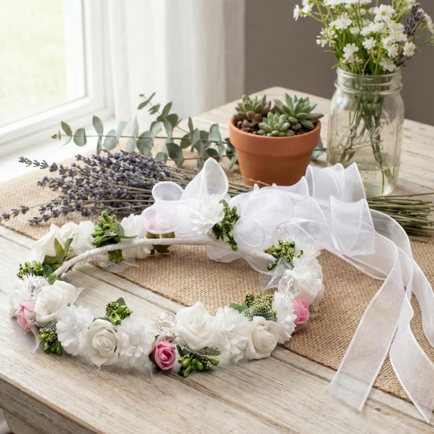 Biało-różowy zestaw komunijny CORONA™ ROSA – elegancka aranżacja prezentowa