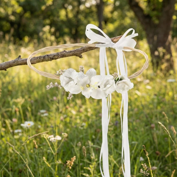 Wianek komunijny boho z białymi kwiatami – naturalna ozdoba w plenerze