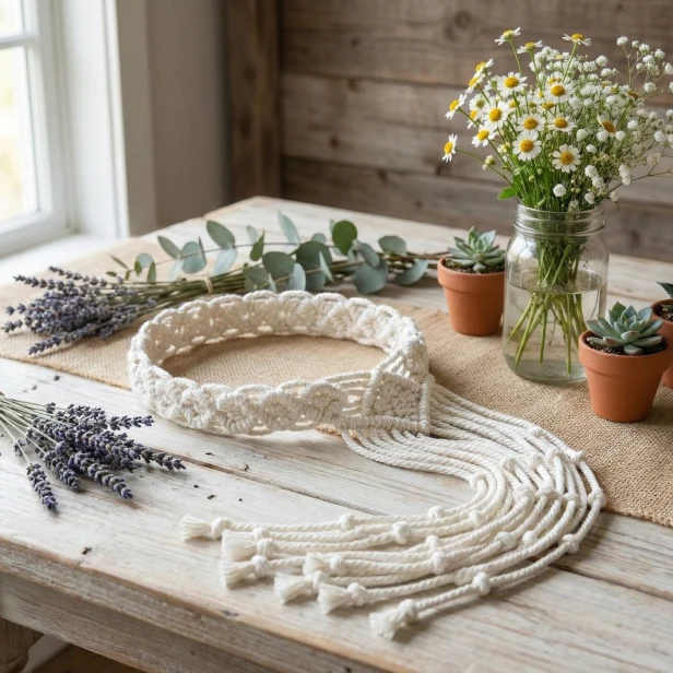 Wianek komunijny ręcznie wykonany – makrama BOHO ♻