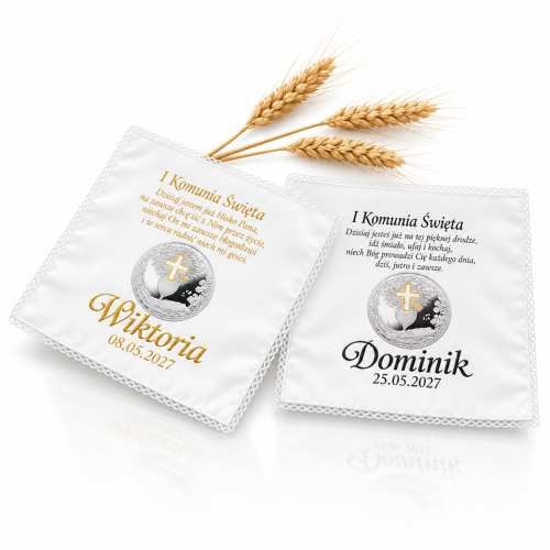 Chusteczka komunijna z imieniem i datą – personalizowana pamiątka I Komunii Świętej