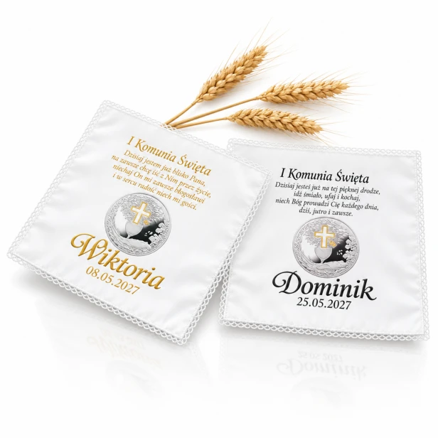 Chusteczka komunijna z imieniem i datą – personalizowana pamiątka I Komunii Świętej