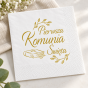 Serwetka na Pierwszą Komunię Świętą – złoty napis i symbol Pisma Świętego