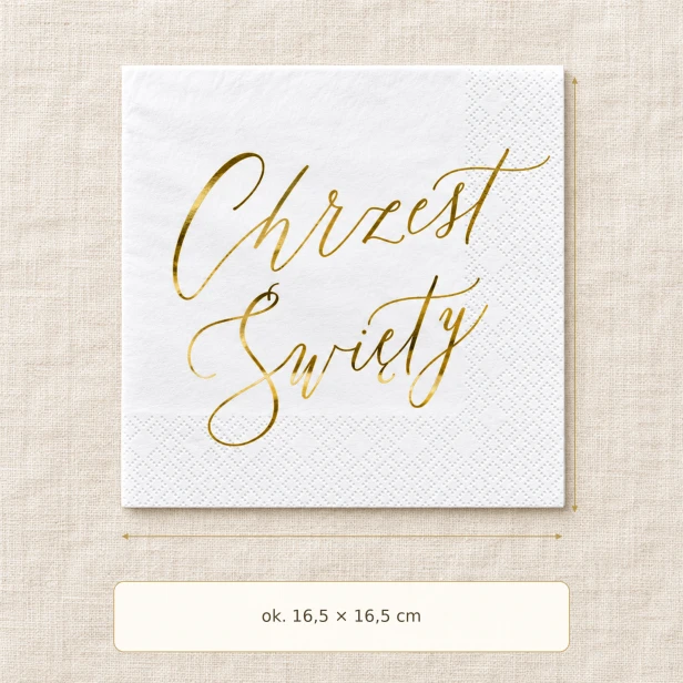 Serwetka na chrzest 16,5 × 16,5 cm – biało-złoty wzór i wymiary
