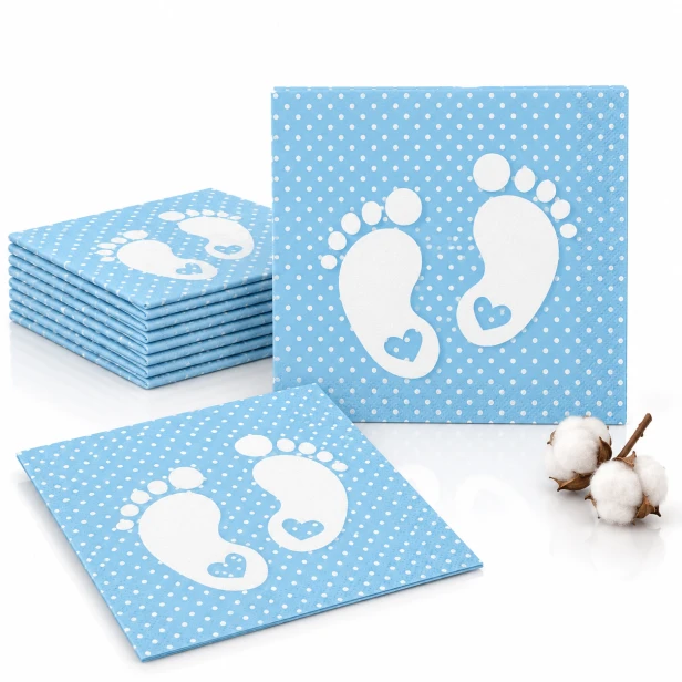 Serwetki Baby Stópki niebieskie – na chrzciny i baby shower, 33 × 33 cm, 20 szt.