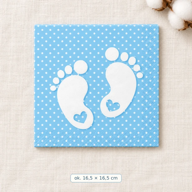 Serwetki Baby Stópki – wymiary po złożeniu 16,5 × 16,5 cm