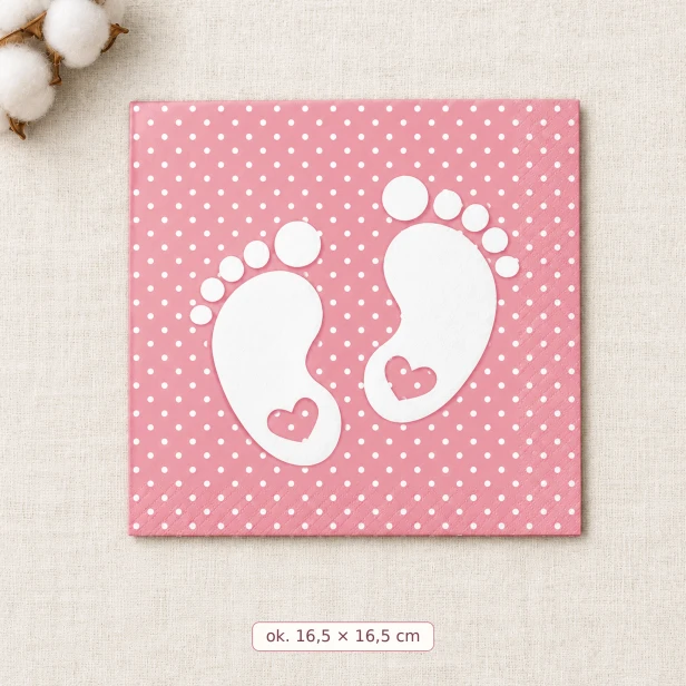 Serwetki Baby Stópki różowe – wymiary po złożeniu 16,5 × 16,5 cm