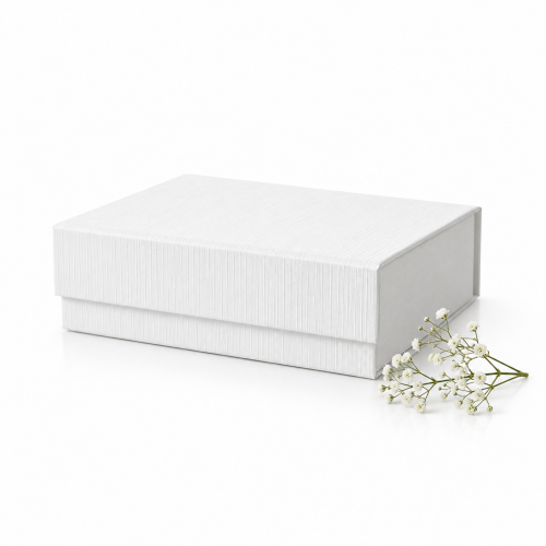 Pudełko magnetyczne A5 białe struktura lnu – 23,5 × 17 × 6 cm MAGNETIC BOX™