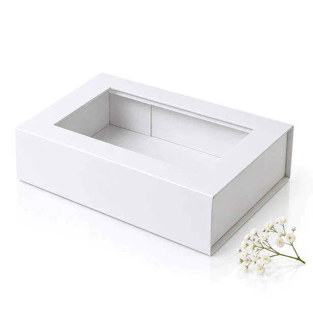 Pudełko magnetyczne B6 białe z okienkiem – 20 × 15 × 5,5 cm MAGNETIC BOX™