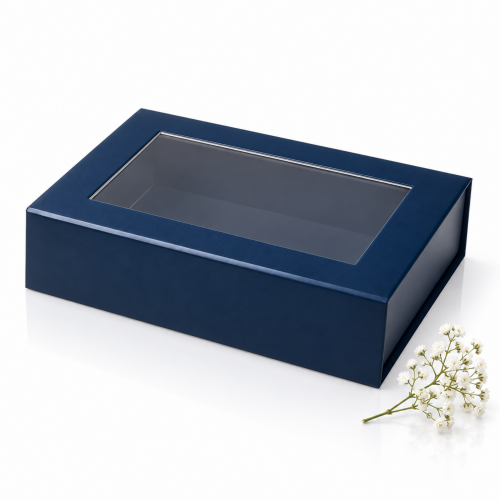 Pudełko magnetyczne B6 granatowe z okienkiem – 20 × 15 × 5,5 cm MAGNETIC BOX™