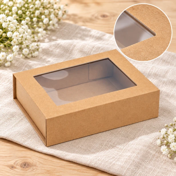 Pudełko prezentowe kraft z okienkiem – elegancka aranżacja MAGNETIC BOX™