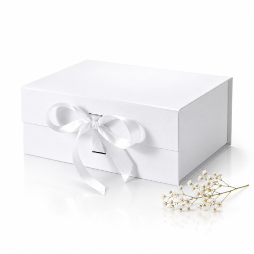 Pudełko magnetyczne A5 białe z wstążką – 23 × 17 × 10 cm MAGNETIC BOX™
