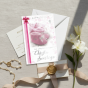 Zaproszenia na chrzest dziewczynki – elegancki wzór BABY PINK z bucikami