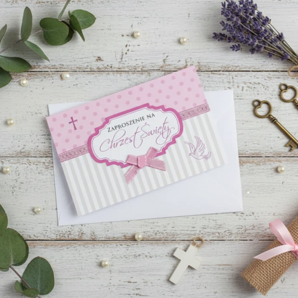 Zaproszenia chrzcielne BABY PINK – elegancka aranżacja dla dziewczynki