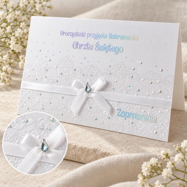 Eleganckie zaproszenia na chrzest – komplet 5 sztuk Perłowa Delikatność