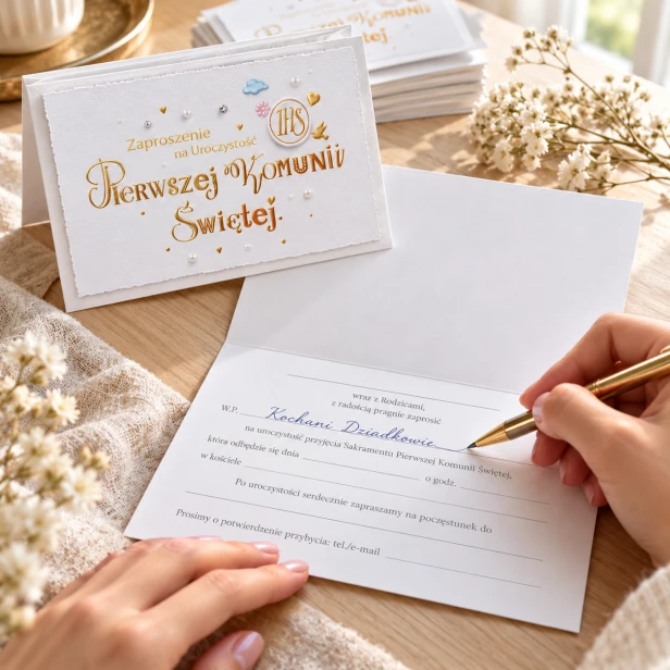 Zaproszenia PRESTIGE na Pierwszą Komunię Świętą – wypisywanie danych